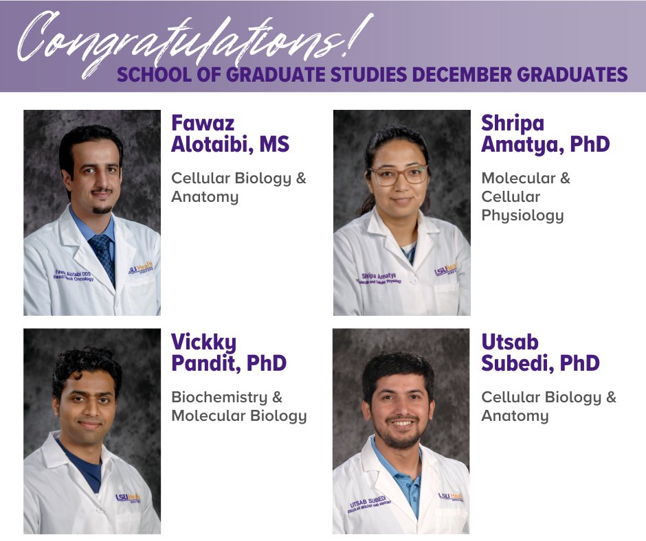 Congratulations to our 4 School of Graduate Studies December graduates! As the last step to their PhDs, the 4 graduates presented their thesis or dissertations earlier this month and are now off to their next steps. We wish you the best of luck on your future endeavors!