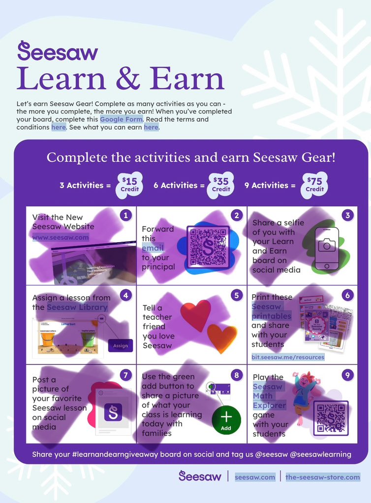 Completed all the activities!!!!  Learn and Earn with <a href="/Seesaw/">Seesaw</a> @librarypurl #wearegisd 🎄🎉🎅🏻