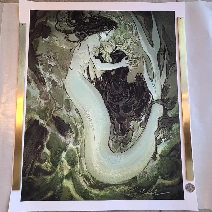 Got so test prints from Inprnt to check out the quality. I am impressed.  Nice weighty watercolor-like paper, sharpness, and sturdy delivery.  Here's a 20x24 sized one of my favorite couple :D. Here's a link if you'd like one for yourself.  