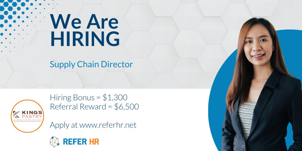 OfficialReferHR's tweet photo. Our valued client King's Pastry, is seeking an experienced Supply Chain Director. 

Hiring Bonus: $1,300 CAD
Referral Reward: $6,500 CAD

Apply directly at https://t.co/I16Z2pkSgO

All bonuses and rewards are paid by Refer HR.

#ReferHR #JobSearch https://t.co/lBzop7n7iA