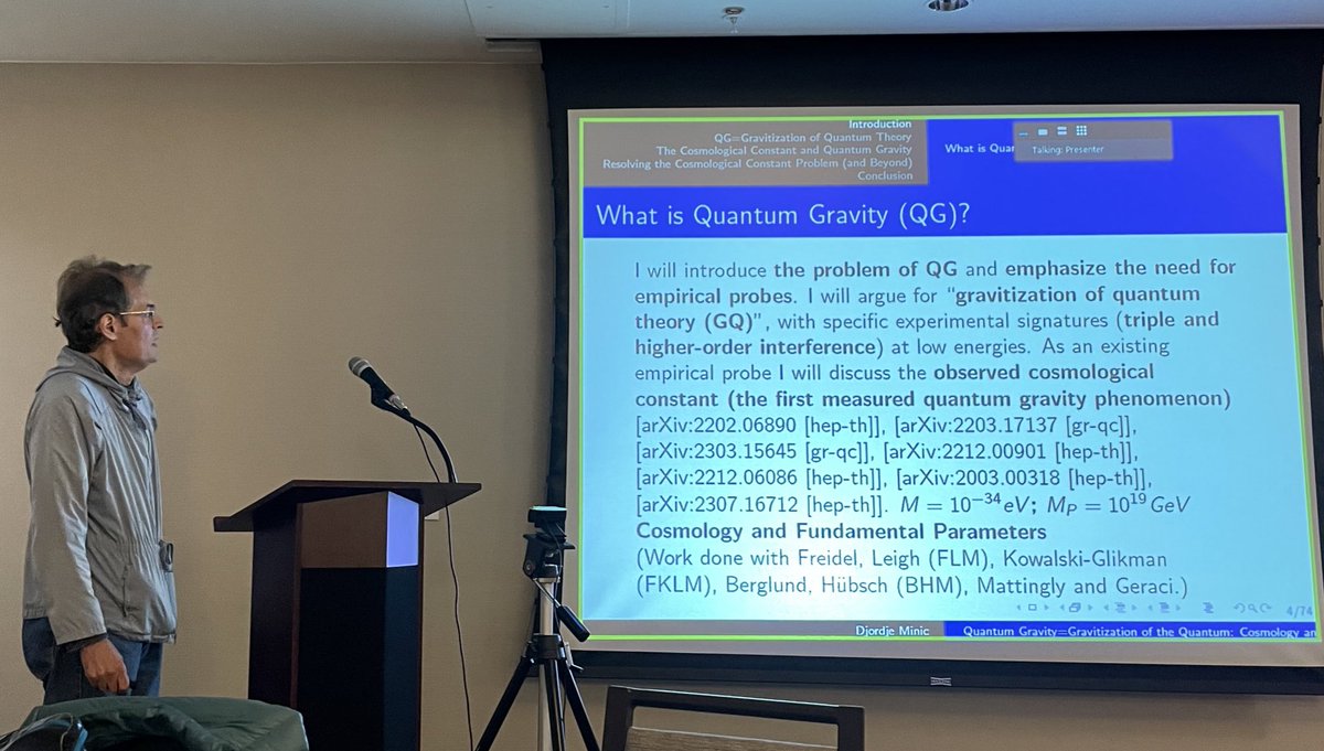 Center4NuPhys's tweet photo. Prof. Djordje Minic discusses new ideas in quantum gravity and connects it to neutrino masses and mixing parameters.  #CNPResearchDay https://t.co/CBYHC9e3g9