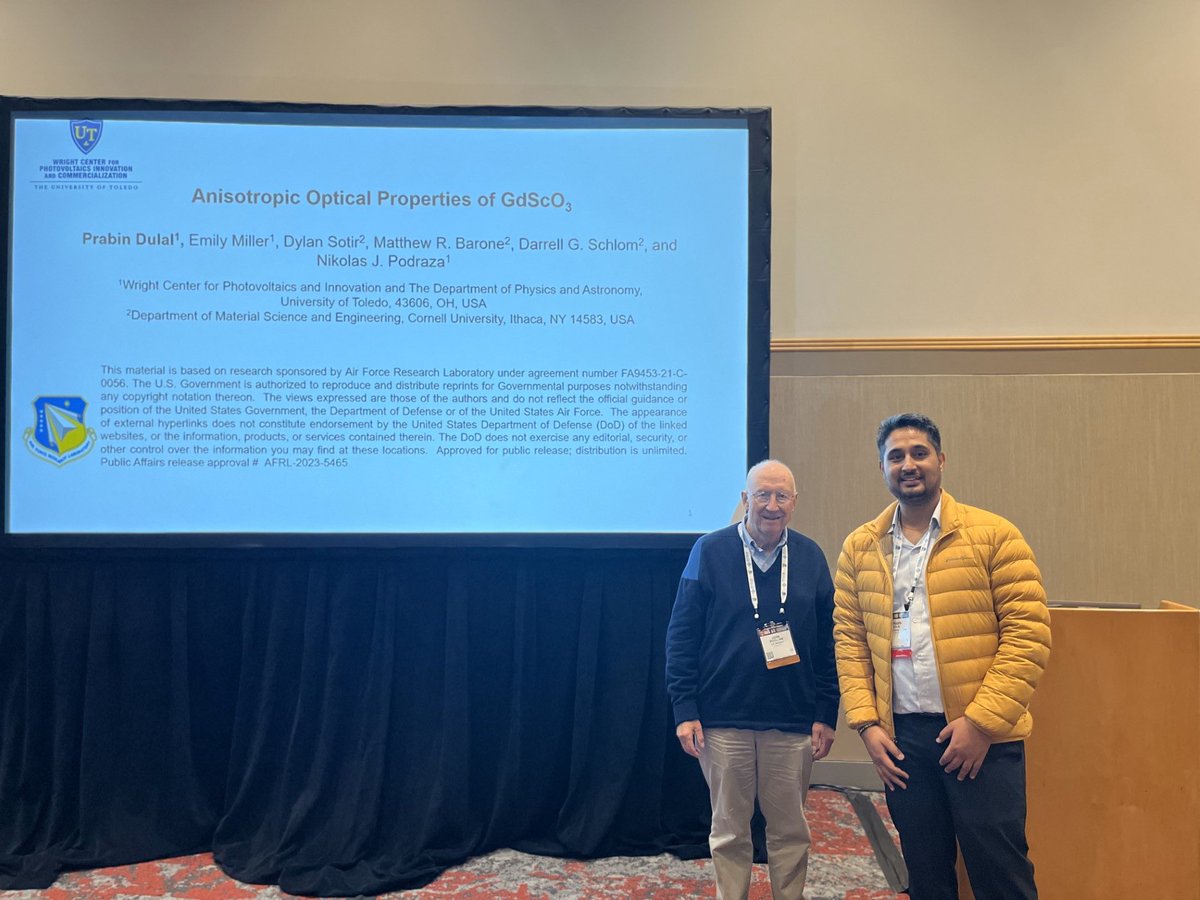 Congratulations to Prabin Dulal, graduate student at <a href="/UToledo/">The University of Toledo</a> who recently won the J.A. Woollam Foundation Best Student Talk Award 2023 on "Anisotropic Optical Properties of GdScO3" at the AVS 69th International Symposium &amp; Exhibition held in Portland, OR in November 2023.