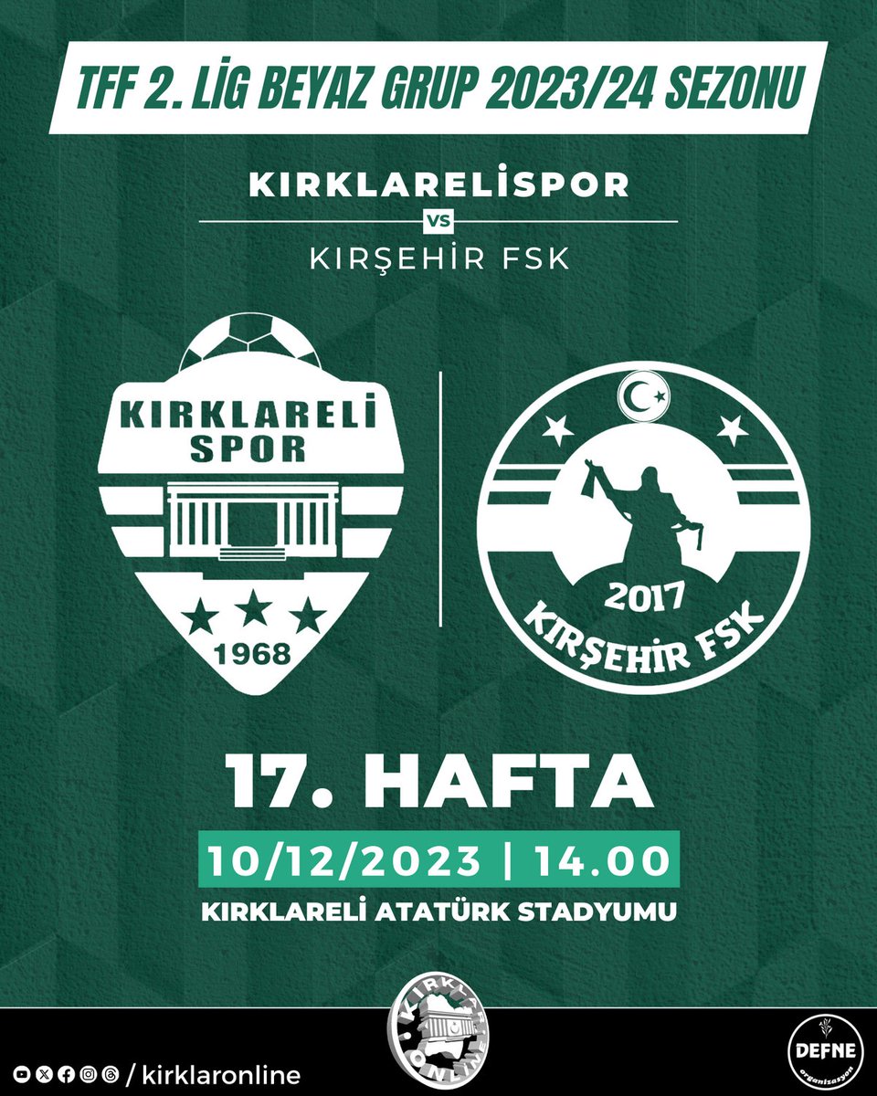 kirklaronline's tweet photo. 📢 | 𝙉𝙀𝙓𝙏 𝙈𝘼𝙏𝘾𝙃 ⏳ 

🆚 #kırşehirfsk
📆 10.12.23
🕑 14:00
📍 Kırklareli Atatürk Stadyumu 

- 

- 

#kırklareli #kırklarelispor #kırklaronline #tff #haydikırklar #mutluinsanlarkentikırklareli #kırklareliüniversitesi #klu https://t.co/68ZAU66Fm4