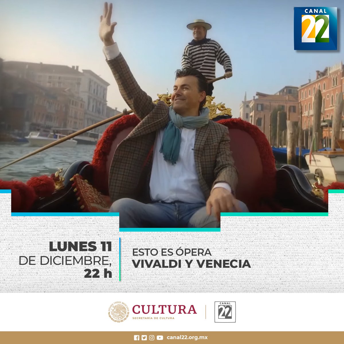 Canal22's tweet image. Hoy en #EstoEsÓpera, Ramón Gener, explica las tres razones por las cuales la ópera llegó a Venecia en pleno siglo XVII y sobre el ADN de la música de Vivaldi.

🕐Hoy, 11 de diciembre, 22:00 h