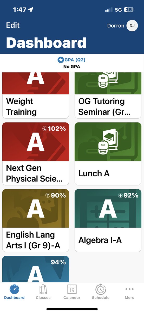 Quarter 2 grades, Proud of myself #student1st #athlete2nd #Denby <a href="/CoachCarr52/">Zach Carr</a>