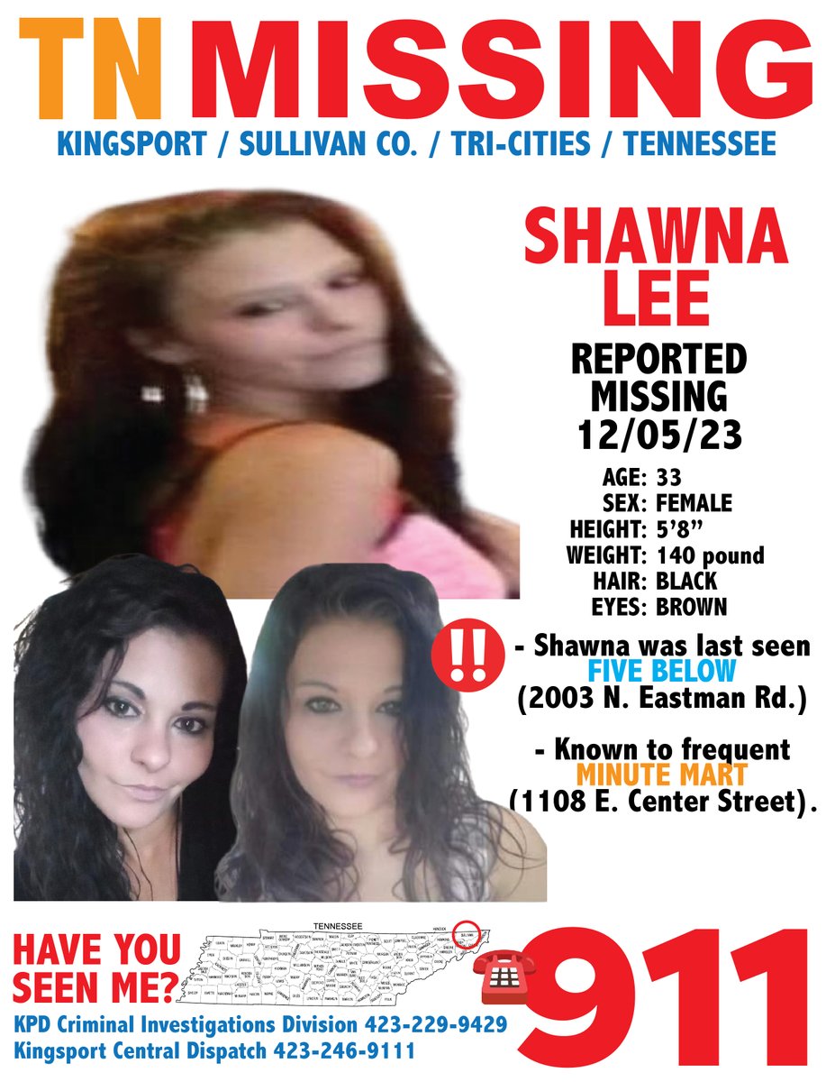 #Missing #Kingsport Have you seen #ShawnaLee Age 33, Female, Black Hair, Brown Eyes. Shawna was last seen at Five Below on North Eastman Rd. #tricities #kingsporttn #sullivancotn #missingperson #share #kpt #help #tricitiestn