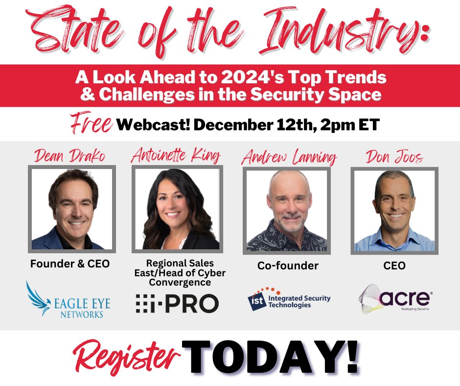 Security Systems News (@ssn_talks) on Twitter photo Please join <a href="/SSN_Talks/">Security Systems News</a> on Tuesday, Dec. 12, for our Thought Leaders Webcast, titled “State of the Industry: A Look Ahead to 2024’s Top Trends and Challenges in the Security Space.” Please register at the following link:
register.gotowebinar.com/register/45034…
<a href="/SSN_KShowers/">Ken Showers</a>, <a href="/SSN_Brad/">Brad Durost</a> Please join <a href="/SSN_Talks/">Security Systems News</a> on Tuesday, Dec. 12, for our Thought Leaders Webcast, titled “State of the Industry: A Look Ahead to 2024’s Top Trends and Challenges in the Security Space.” Please register at the following link:
register.gotowebinar.com/register/45034…
<a href="/SSN_KShowers/">Ken Showers</a>, <a href="/SSN_Brad/">Brad Durost</a>