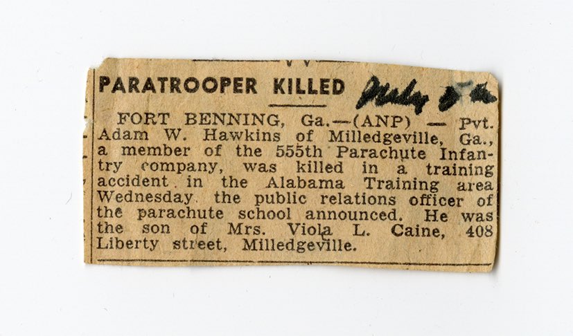 Georgia College &amp; State University's Special Collections "The Sky's the Limit" digital exhibit shares the story of Adam Hawkins, of Milledgeville, Georgia, and the 555th Parachute Infantry. To view the exhibit or other digital exhibits, please visit: specialcollectionsgalleries.gcsu.edu