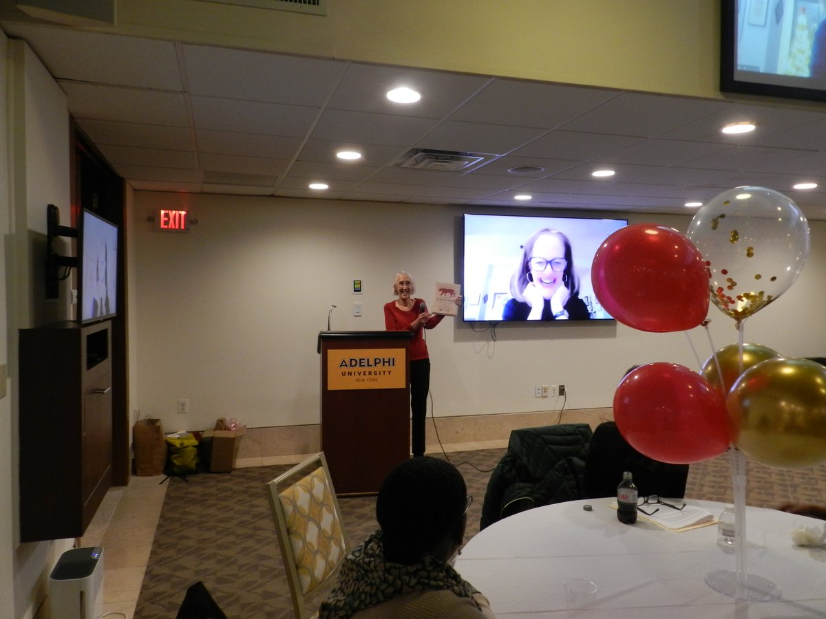 aaupadelphi's tweet photo. This week we celebrated the 50th Birthday of AAUP at Adelphi! We also honored Debbie Cooperstein, longtime Union President and fierce fighter for faculty rights, for her 50th year at Adelphi. Featuring special guest Cathy Cleaver dialing in from Spain! https://t.co/nGmhjiMqAh