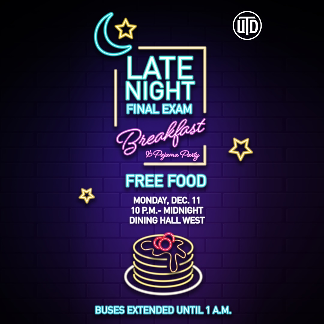 VPFitchUTD's tweet photo. Time for a late night study break. 🥓🧇🥞🍳🥛 https://t.co/ZnUJhibUvN