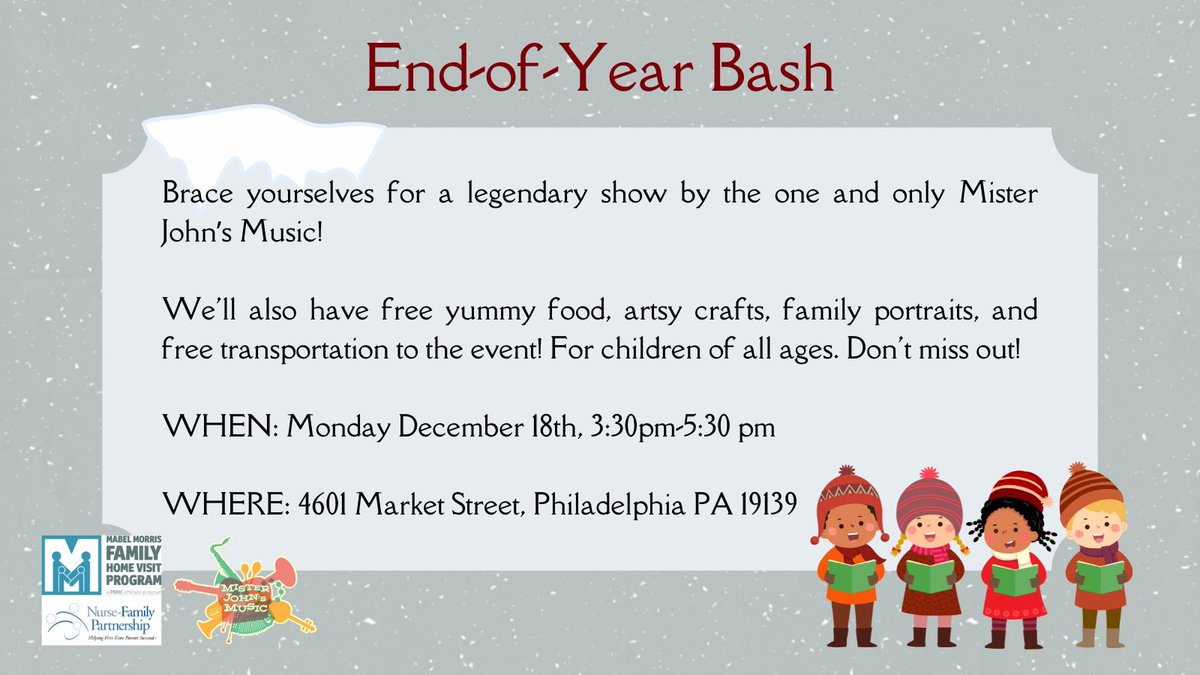 Mark your calendars - join us on December 18 from 3:30 - 5:30 pm ET for a legendary show by the one and only Mister John's Music!  Get your groove on and sing your hearts out! Open to children of all ages, learn more here: docs.google.com/forms/d/e/1FAI…