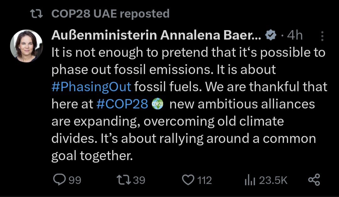 👀👀👀 Given the just-leaked OPEC letter calling for a focus on 'emissions' rather than fossil fuels themselves, this retweet from the official #COP28 account is…interesting