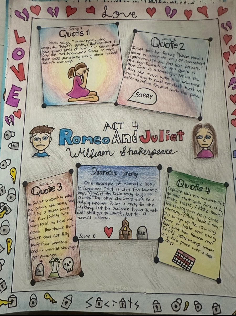 LaurenKaufmanGC's tweet image. Check out these incredible Romeo & Juliet #sketchnotes. Not only did our 8th-gr. Ss capture the essence of the story beautifully, but their creativity truly shines in these visual summaries! 🎨📚 #GCGrows