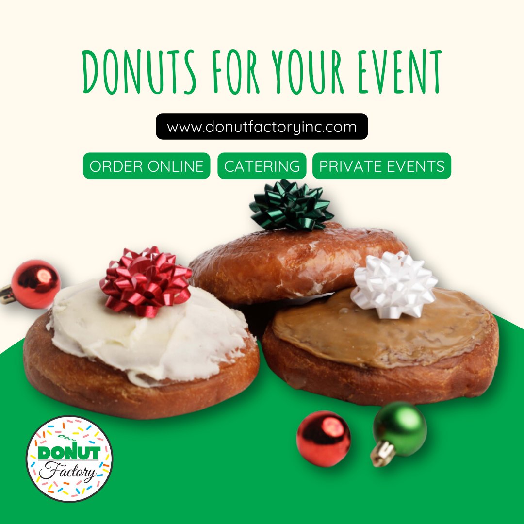 DonutFactoryInc's tweet photo. Our donuts are the perfect addition to any occasion! 🎂 From birthdays to holidays, make it special with Donut Factory. 

Available for online ordering, catering, and private events. 🎉  Reach us at https://t.co/OtOoipQLQZ

#DonutFactory #OnlineOrdering #PrivateEvents #DonutJoy https://t.co/aikvSErczF