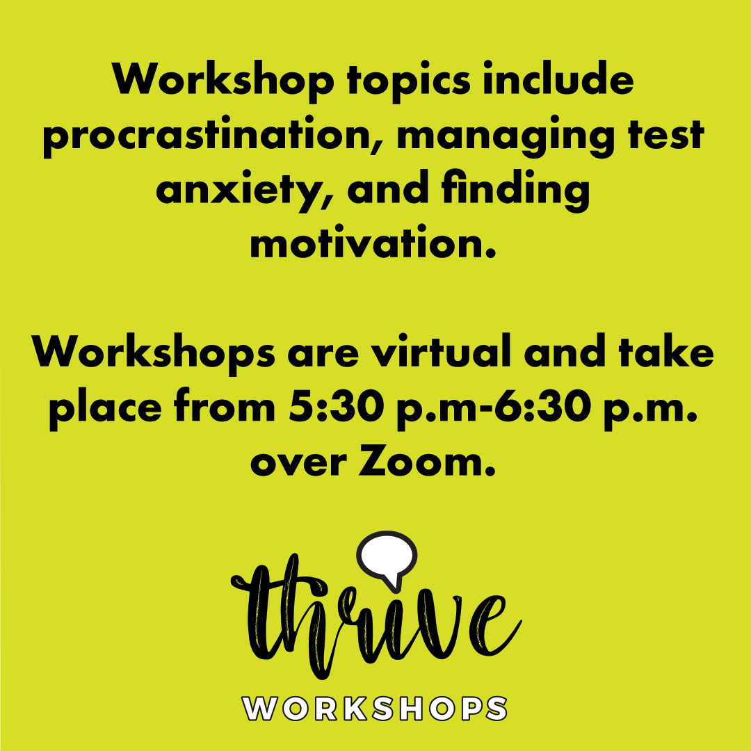 The last Thrive workshop is about testing anxiety. It will be held on December 12th over Zoom from 5:30-6:30 pm. Register for the workshop today by checking the link in our bio.

#TestAnxietyManagment #MentalHealthResources #MentalHealth #UWMadison