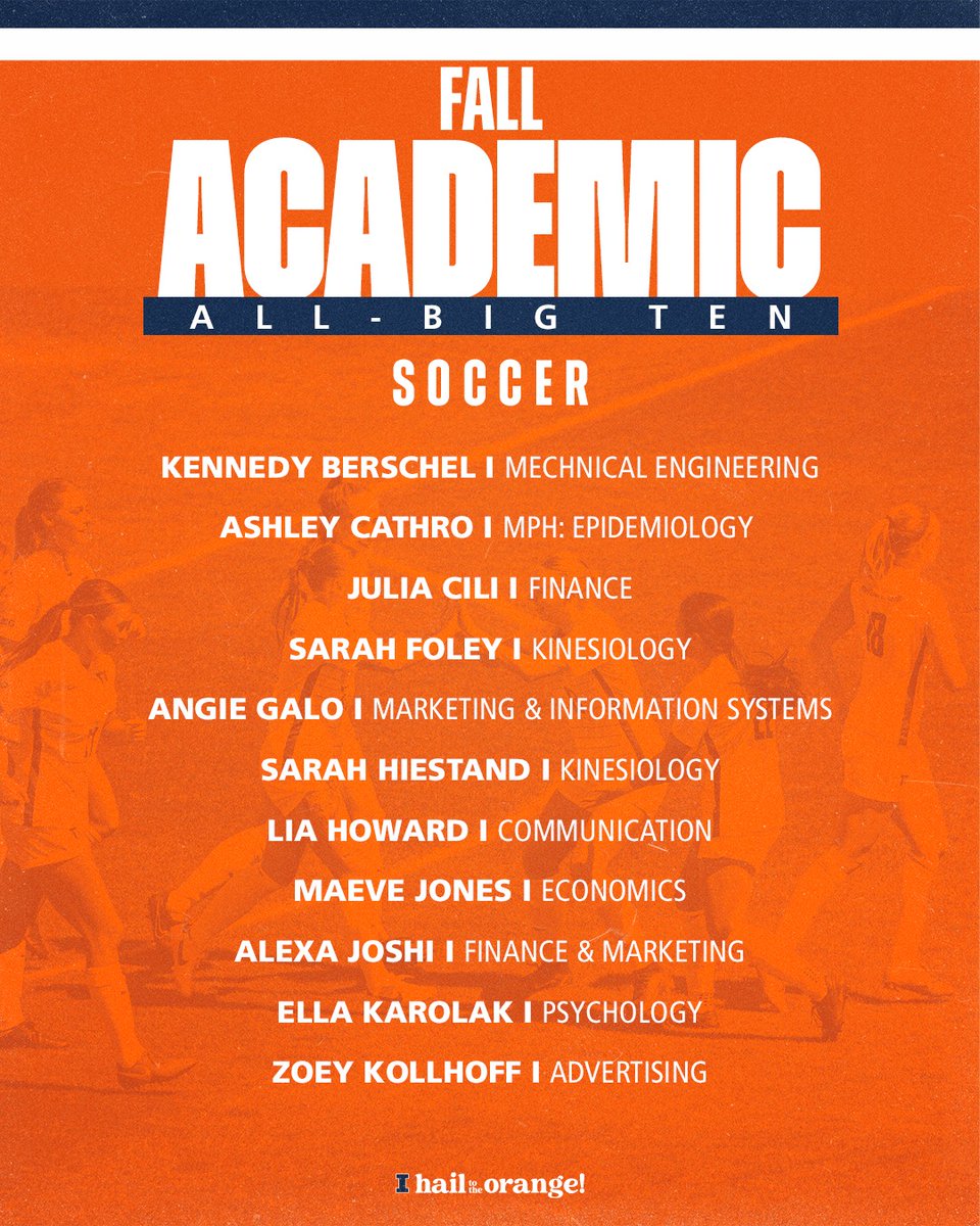 IlliniSoccer's tweet photo. Congrats to our 2️⃣2️⃣ student-athletes who earned Fall Academic All-Big Ten honors!

#Illini | #HTTO | #UP ⬆️ https://t.co/PWUZAE9nlQ