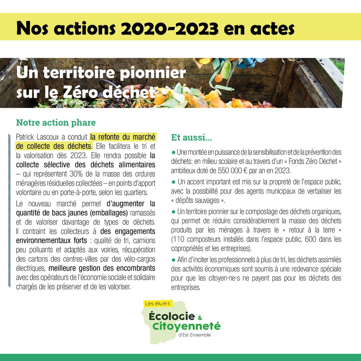 J-4️⃣ :  les élu·e·s Ecologie &amp; Citoyenneté d'<a href="/Est_Ensemble/">Est Ensemble</a> vous dévoilent pas-à-pas leurs actions à mi-mandat (2020-2023) !

👉 Aujourd'hui, découvrez le travail mené par <a href="/Lascoux_Patrick/">Lascoux Patrick</a>, VP en charge de la compétence des déchets.

(1/2)🧶⬇️