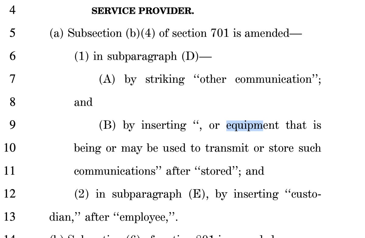 The bill Congress is currently pushing to reauthorize FISA not only keeps warrantless surveillance alive, but expands its scope to include all “equipment that is being or may be used to transmit or store such communications."

It would give the government the ability to spy on