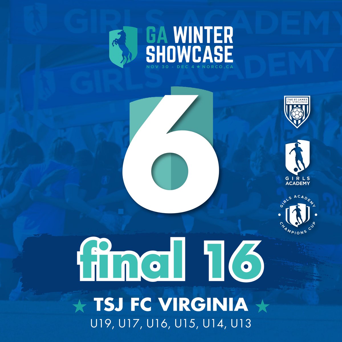 TheStJamesFC's tweet photo. 👀 Congrats to all 6️⃣ of our GA teams for qualifying for the Final 16 of the Champions Cup in March 2023. 👏 Special shout out to the U13 and U19 @GAcademyLeague teams for winning their group in CA! 🙌
#TheFutureisFCV https://t.co/UIXZcm75wq