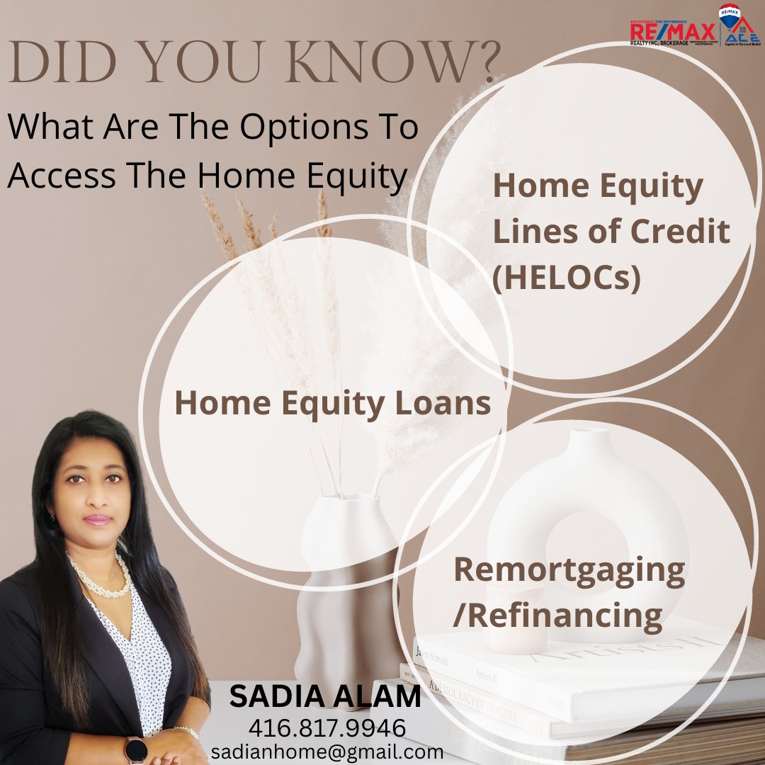 HELOCs, home equity loans, and remortgaging are three common ways to access your home’s equity and can provide you with low-interest rates and flexible repayment terms. 
#remaxace #HELOC #refinanceyourhome #homeequityloan #HomeEquityLOC #Remortgaging #homefinancingoption