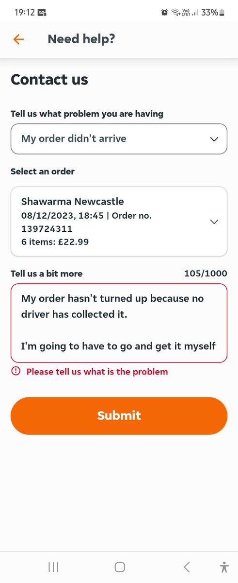 RickyGleeson's tweet photo. @JustEatUK where is my food and why is your app not letting me tell you it hasn't turned up?

#justeat https://t.co/iDE2EYZEHK