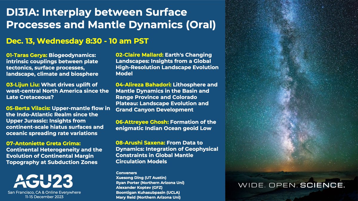 Mark your calendar 🗓️ - Dec 13 Wednesday 8:30-10 am PST. We have a list of GREAT talks that you should not miss out. Looking forward to seeing you there 😊. #AGU23