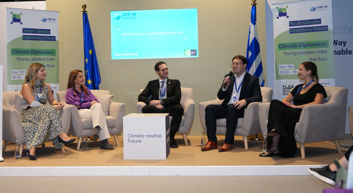 FlorianGasserEU's tweet photo. #COP28UAE - Glad that I was invited to discuss with @UNESCO chair for diplomacy Emmanuella Doussis and other young engaged people about ideas how to strengthen the role of the Youth when it comes to longterm decision makings and that the Climate Diplomacy Forum was established. https://t.co/vNWqyinKUk