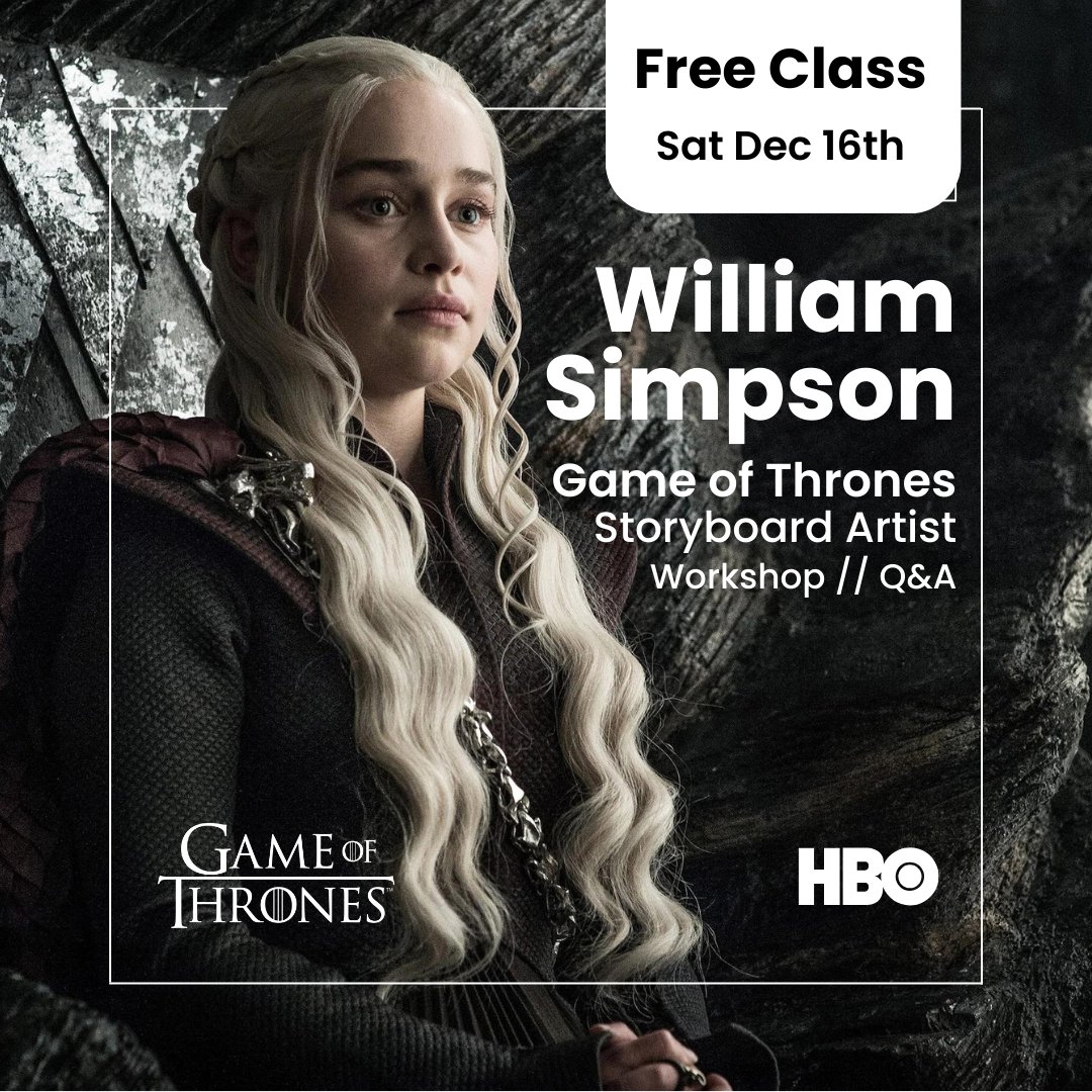Dive into the world of storytelling with Game of Thrones Storyboard Artist, William Simpson! 🖌️ Join our FREE live Q&amp;A and discover the magic behind bringing text to life in film and TV. 🌟 Saturday, Dec 16, 7-8:30 pm UK time. Don't miss out!