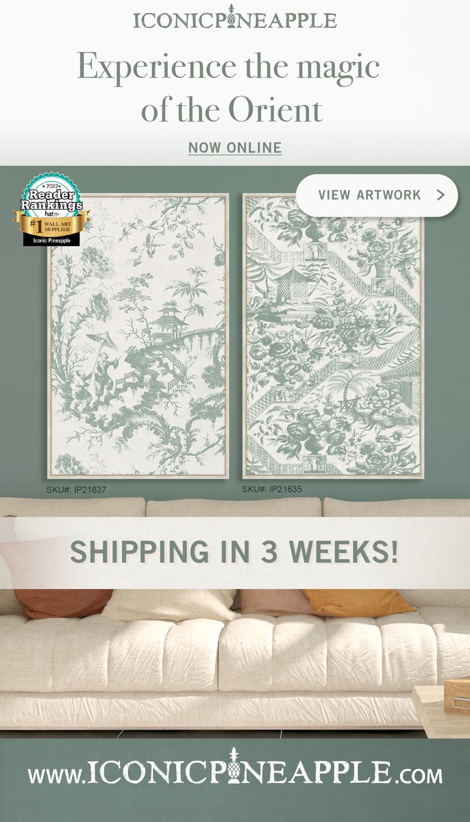 BigFishArt's tweet photo. Iconic Pineapple - Award Winning Wall Decor - Shipping in 3 Weeks! See us @iconicpineapple.com #interiordesigners  #asianart  #casualluxuary  #homeaccentstoday #thibaut #iconicpineapple  #chinoiserie #asianart  #floralart  #traditionalart #virginiainteriordesign https://t.co/uoWtWEKA0S