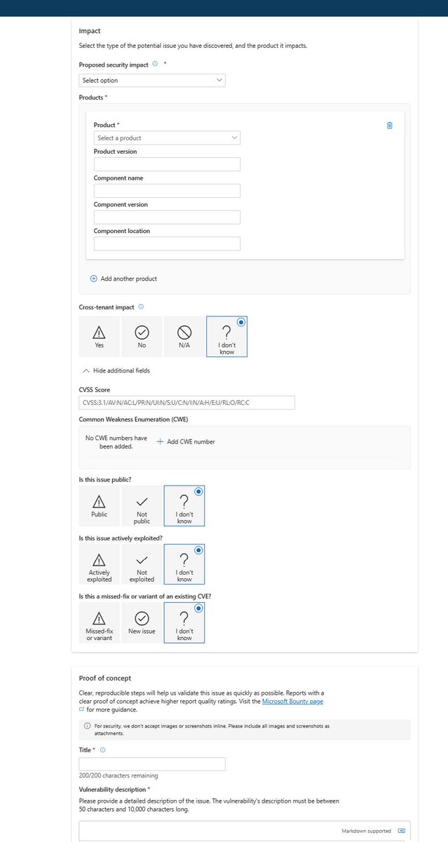 Exciting news! 🎉 Our updated Researcher Portal form now includes new fields for added context on security issues. This will provide our teams with more data, improve analysis, and help identify trends across vulnerabilities. We welcome your feedback. msft.it/6015irrx7