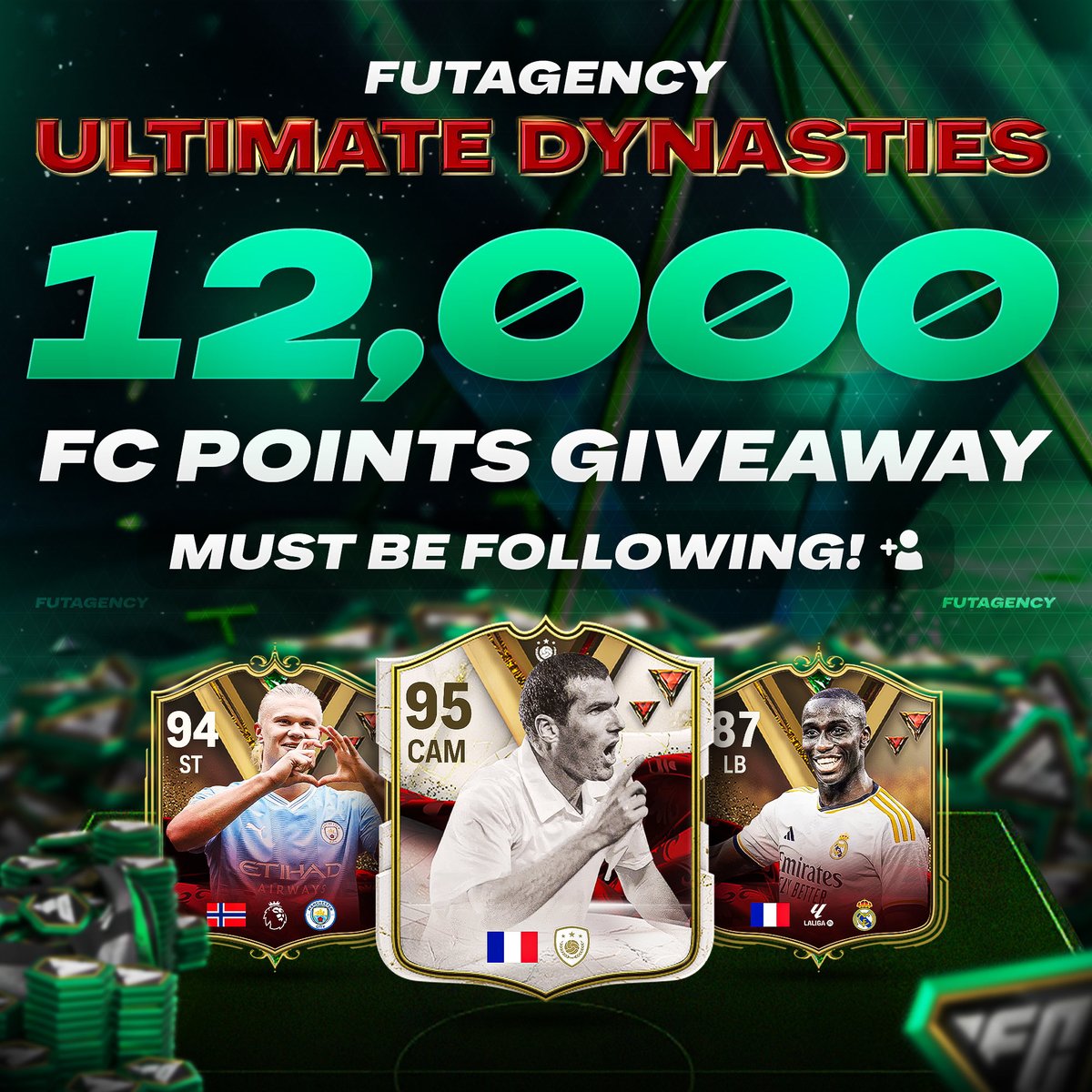 12k FC points giveaway 🎉 To enter: Follow @FUT_Agency Like & Retweet this post ❤️♻️ The winner will be picked in 24 hours. Good luck! 🍀