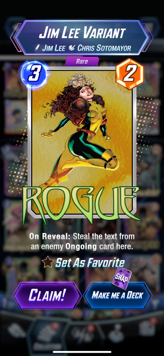 MikeHdTweets's tweet photo. First variant off that Jim Lee Rogue, an itβs GOLD LFG!!
π₯π₯π₯π₯
#MarvelSnap #Snap #GoldRogue https://t.co/V8HfTUn7DF
