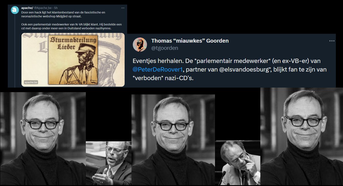 peetersfrank2's tweet photo. Soort zoekt soort.
Zwarte vest, zwarte trui.

De Vadder @vadderiVRT @vrtnws horen we natuurlijk niet.
Geen degoutante Tweets, geen studiobezoek, geen #framende 'opinie'stukken als het over n-va-vlaamsblok gaat.
- https://t.co/b0Ji6Ggj2N