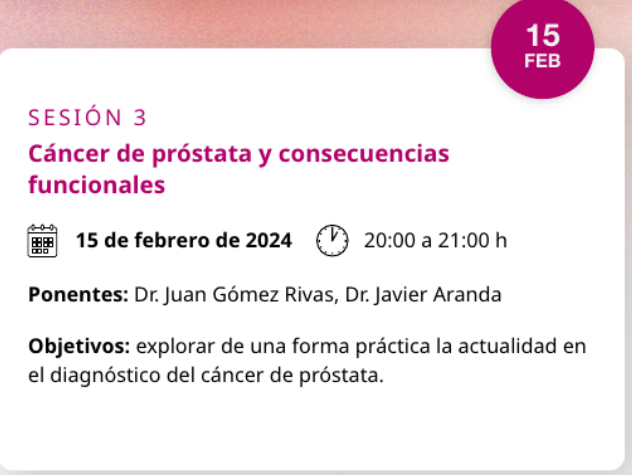 ResidentesAEU's tweet photo. Lo mejor que vas a ver esta semana no son flores ni bombones, es este webinar de @JGomezRivas y @javiaran sobre Consecuencias funcionales del cáncer de próstata. ¡Apúntatelo en la agenda! 15/2/2024 20:00 #FrontUrology https://t.co/HUIVZKOUzN