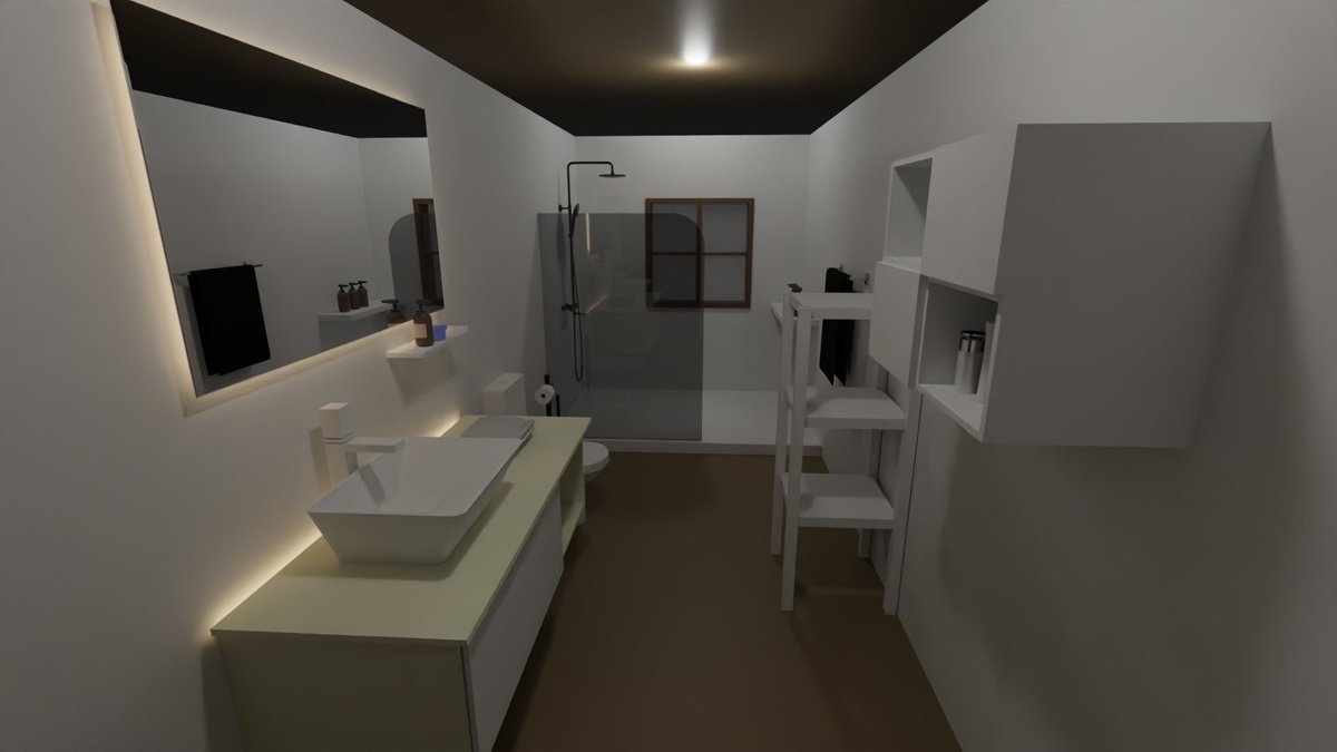 Algo rápido, que hay que darle caña y tener una planta entera pronto. Este es el baño: #blender #gamedev #indiedev