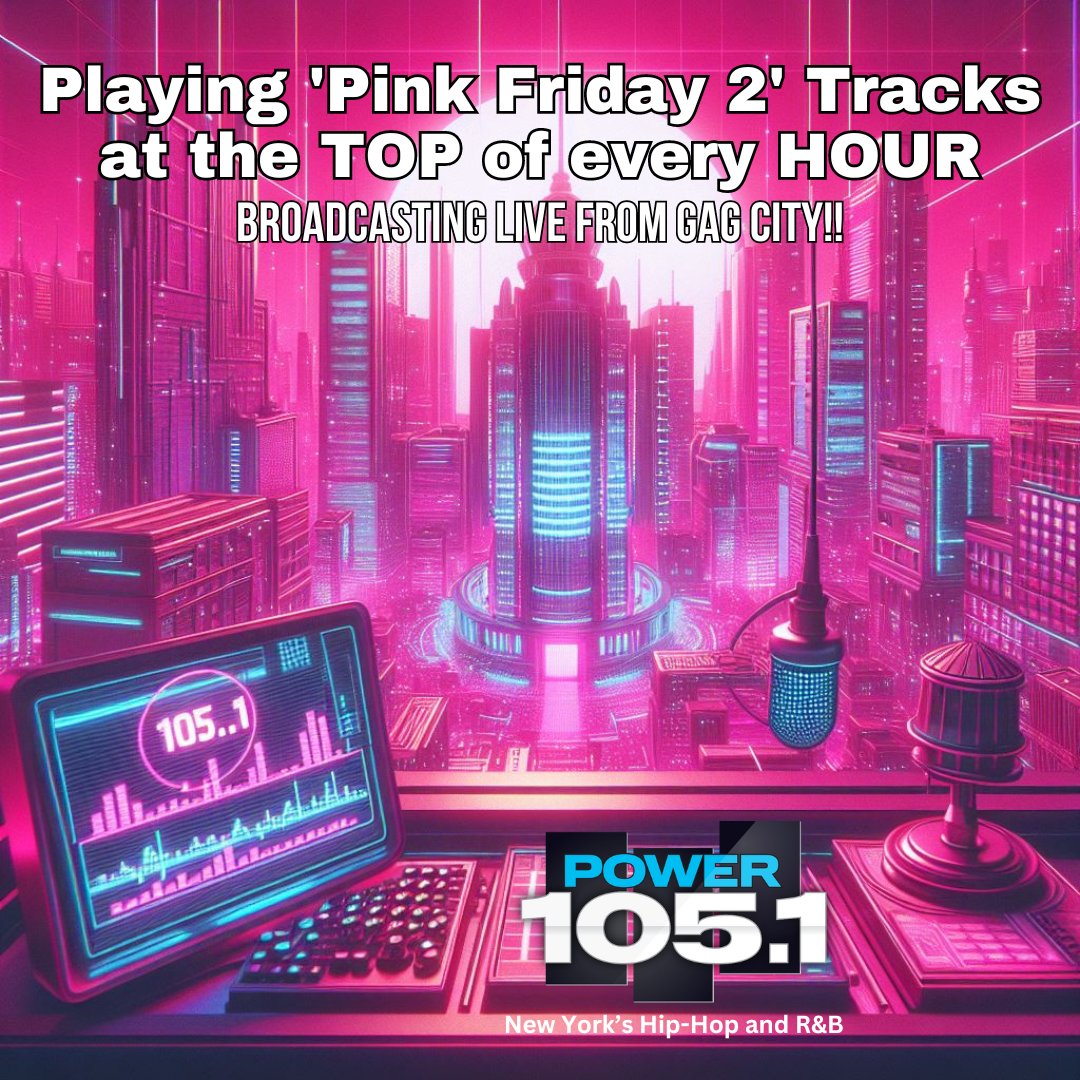 Power1051's tweet photo. π RN we're playing a #PINKFRIDAY2 πΏ track live on the RADIO π» #Power1051PinkFriday @NICKIMINAJ #GAGCITY
#Barbz which songs should we play π»? +show support for you QUEEN right here ππ½: https://t.co/T6vJFRffSC CC. @djself https://t.co/oxqGEHVC6F