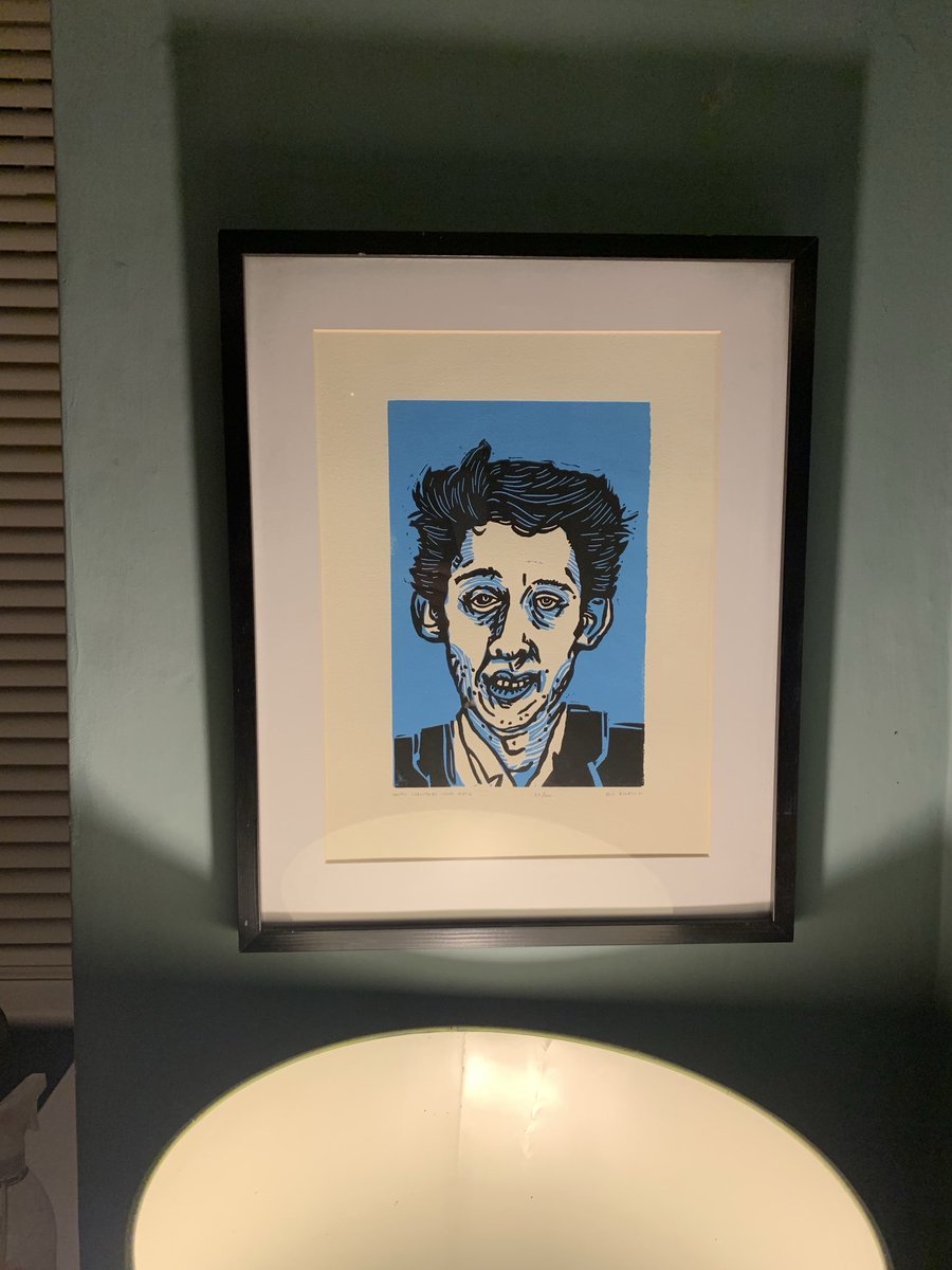 BenDicksonPrint's tweet photo. ‘Not Bad’ he said… Apparently he really liked it. This was about 10 years ago… Man we were young then. Still have some ‘Merry Christmas Your Arse’ going… #shanemcgowan #shane #thepogues #portraitart #linoprint #punk #fairytaleofnewyork.
 https://t.co/TFirUnhy1K https://t.co/C8FcNkcBVa