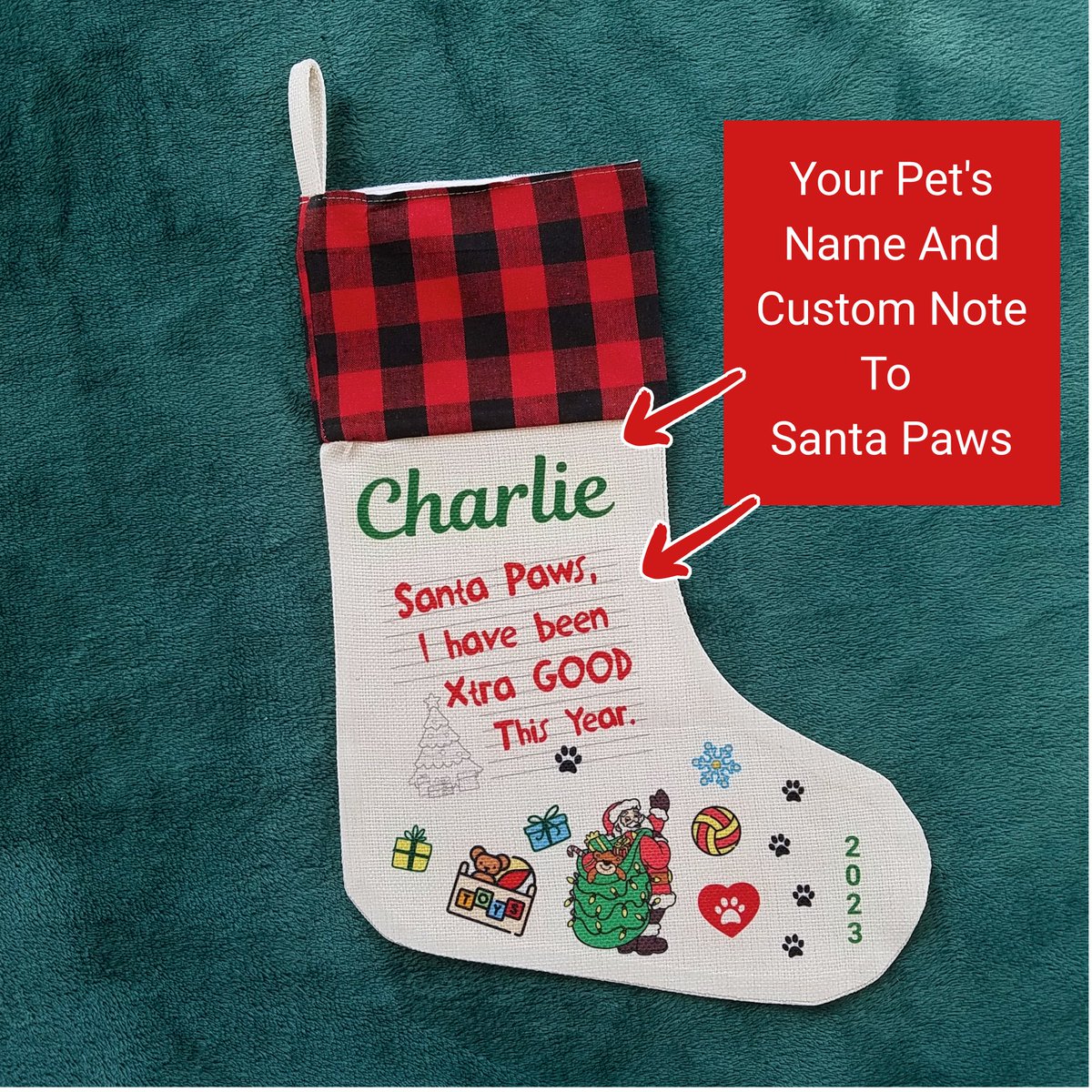 🎅SANTA PAWS!🎄
What yoo fink of dis?😍 
Mama made a Dog &amp; Cat Christmas Stocking &amp; yoo can add yoos Name &amp; Note to Santa Paws!🎉
In Store now! Mama will make em lickety-split so yoo all ready for Santa Paws to fill it wif treatos &amp; toys!😋🎅❤️🐶
RETWEET🙏
#DogsofX #CatsofX #ZSHQ
