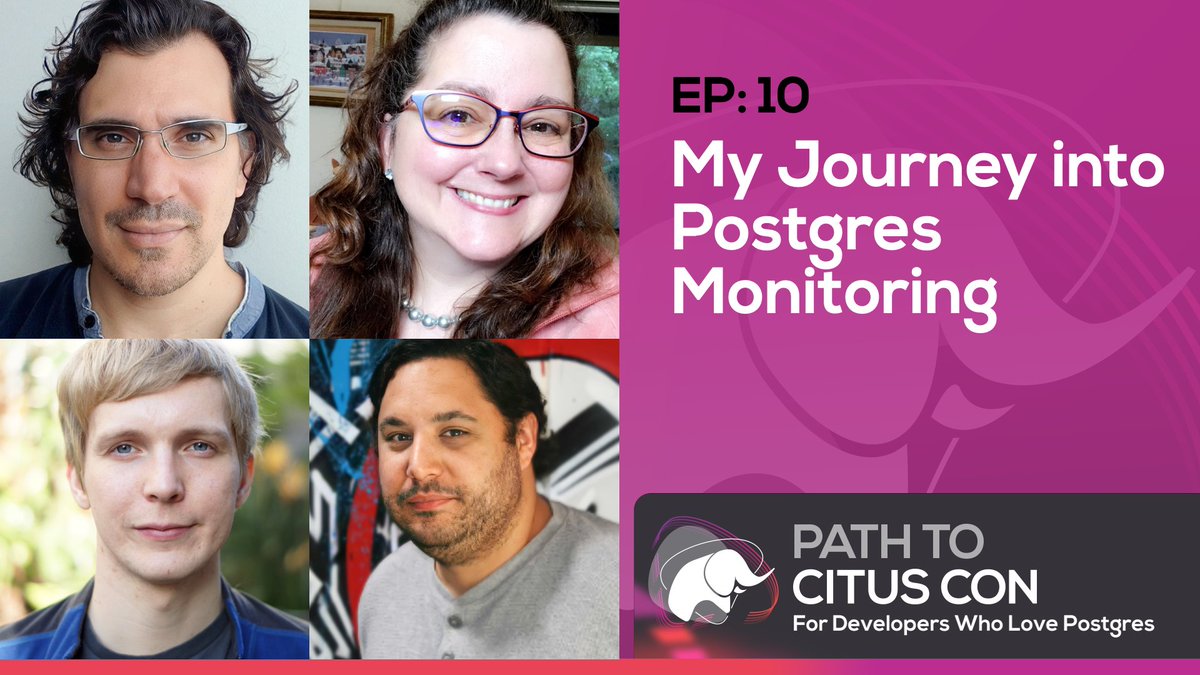 Hot off the press—just in time for #pgconfeu—new #PathToCitusCon podcast 🎙️ for developers who love #PostgreSQL with a-ma-zing guests @LukasFittl & @robtreat2! Good weekend listening 🎧 about: My Journey into Postgres Monitoring 📈 Don't you love it? pathtocituscon.transistor.fm/episodes/my-jo…