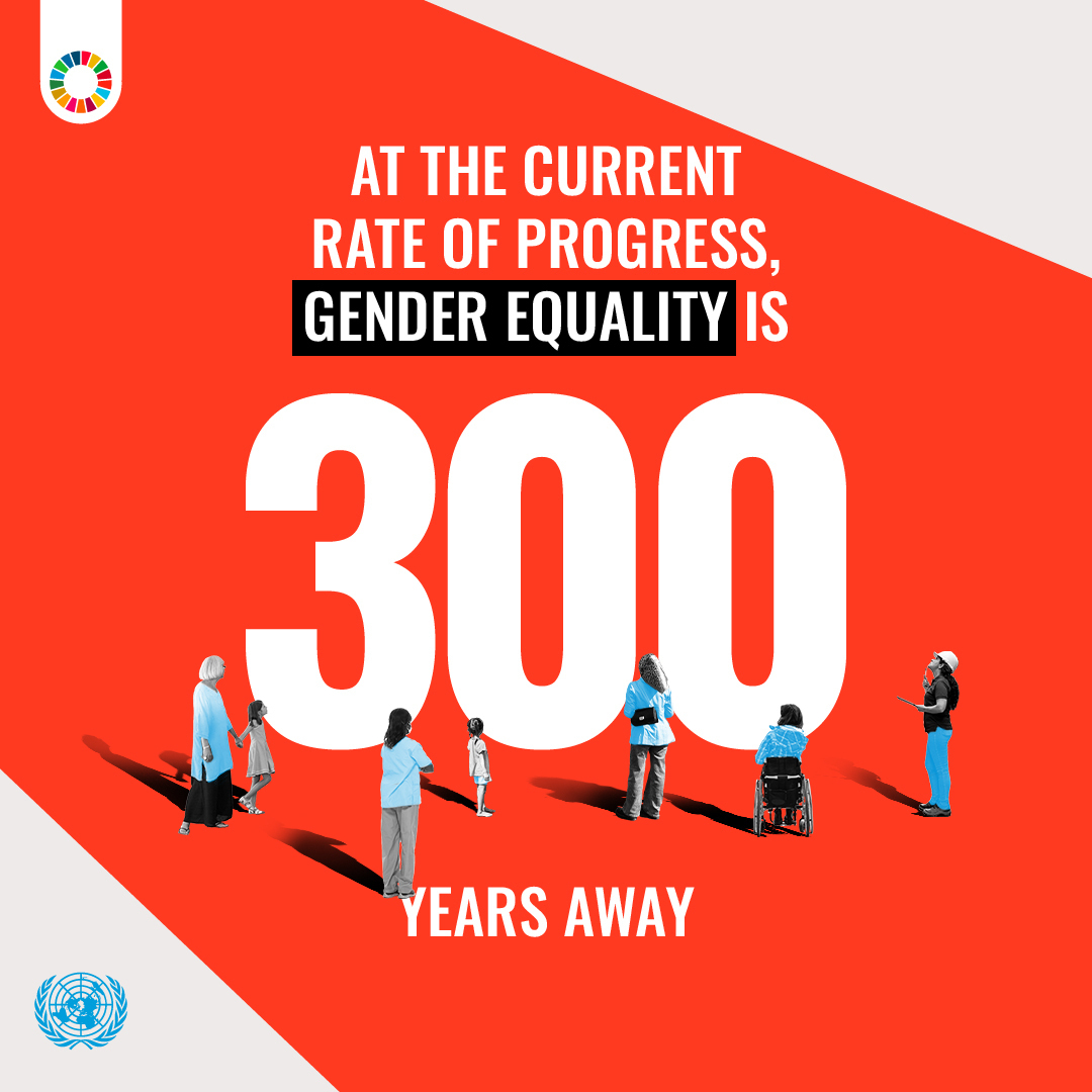 At the current rate of progress, it may take another 300 years for women and girls to have the same rights and protections as men. The #GlobalGoals aim to ensure all women and girls can live with dignity and respect. un.org/sustainabledev…