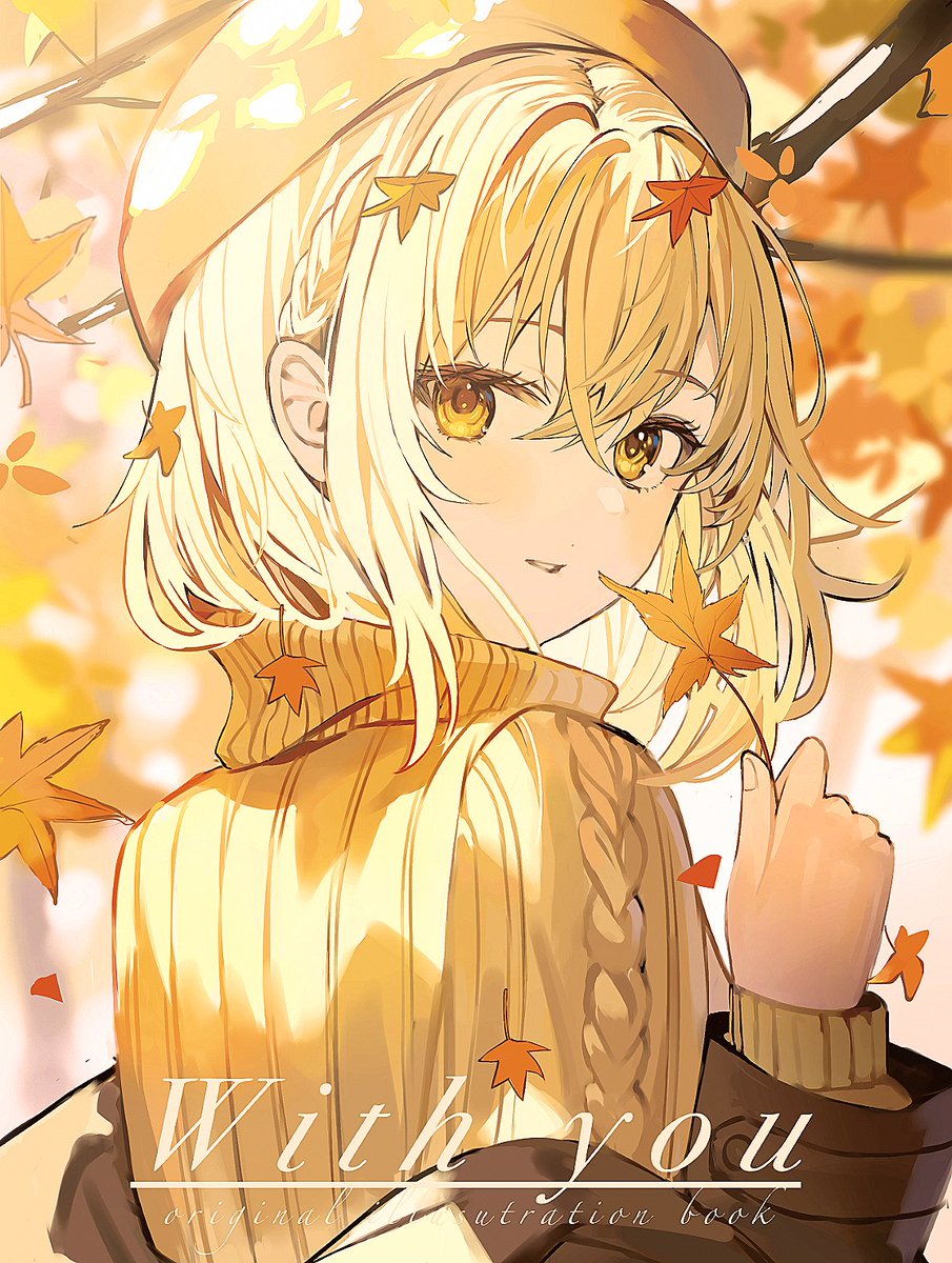 1girl blonde hair sweater solo hat looking at viewer yellow eyes  illustration images