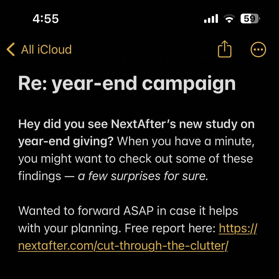pssst ... you didn't miss this new report sharing the results of our year-end fundraising study, did you?

Don't worry, you can still get your free copy here: 
nextafter.com/cut-through-th…