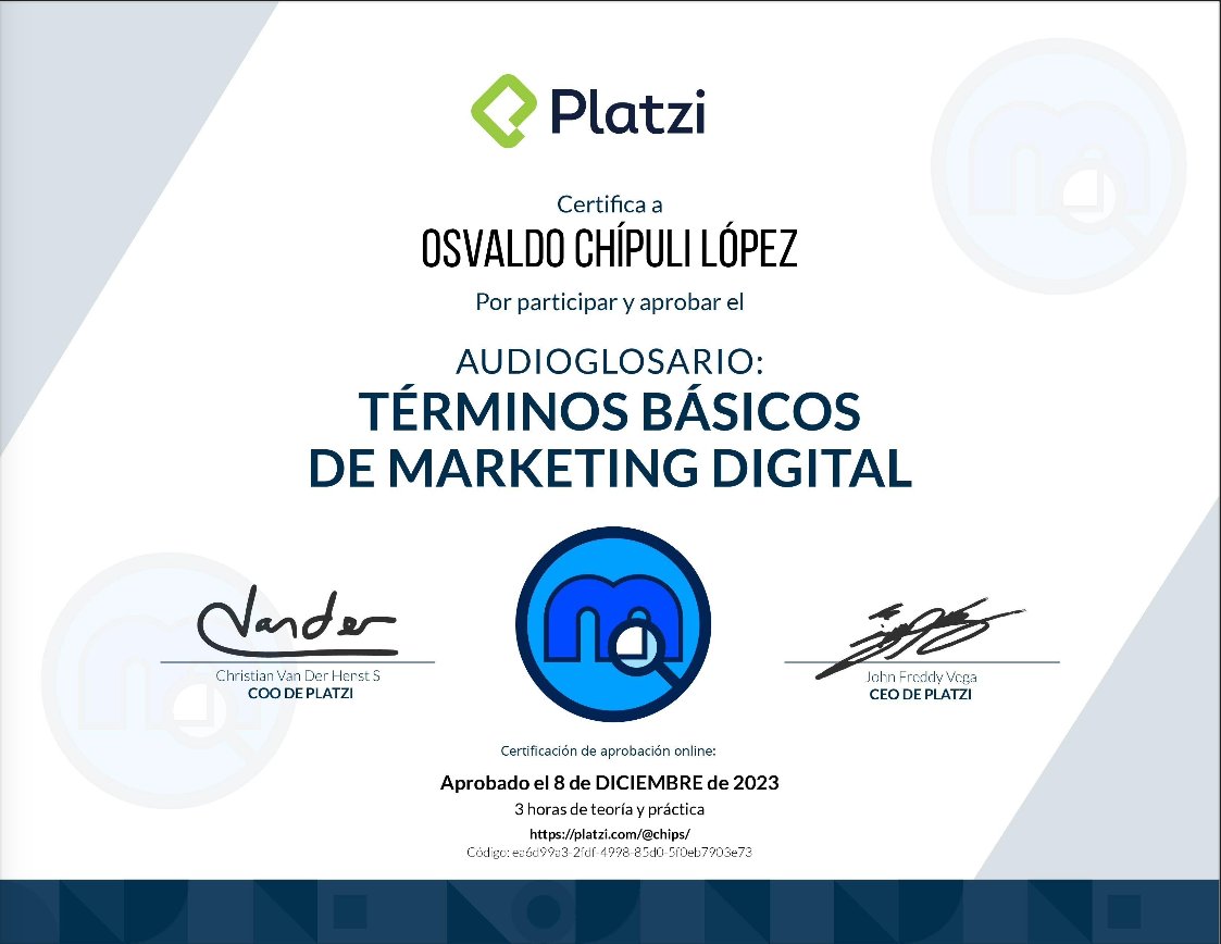 chipulios's tweet photo. Marketing Digital es otra de las áreas que tanto me gustan y que cambió mi vida por completo.

¡Aprobé el Audioglosario Términos  Básicos de Marketing Digital en @Platzi! 

#NuncaParesDeAprender 
https://t.co/OIEh0CK65i https://t.co/wb45NhCET1