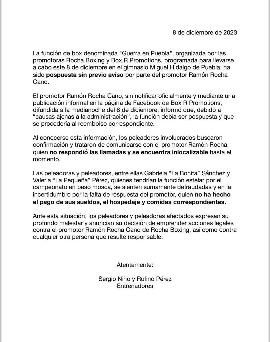 EsImagen's tweet photo. 😱🥊 Sin previo aviso, Ramón Rocha - promotor de la pelea entre Gaby 'La Bonita' Sánchez y Valeria 'La Pequeña' Pérez - pospuso este evento deportivo que queda suspendido y que se realizaría este día en #Puebla, así lo informan los entrenadores de las #boxeadoras. https://t.co/IsfgXDGaNZ