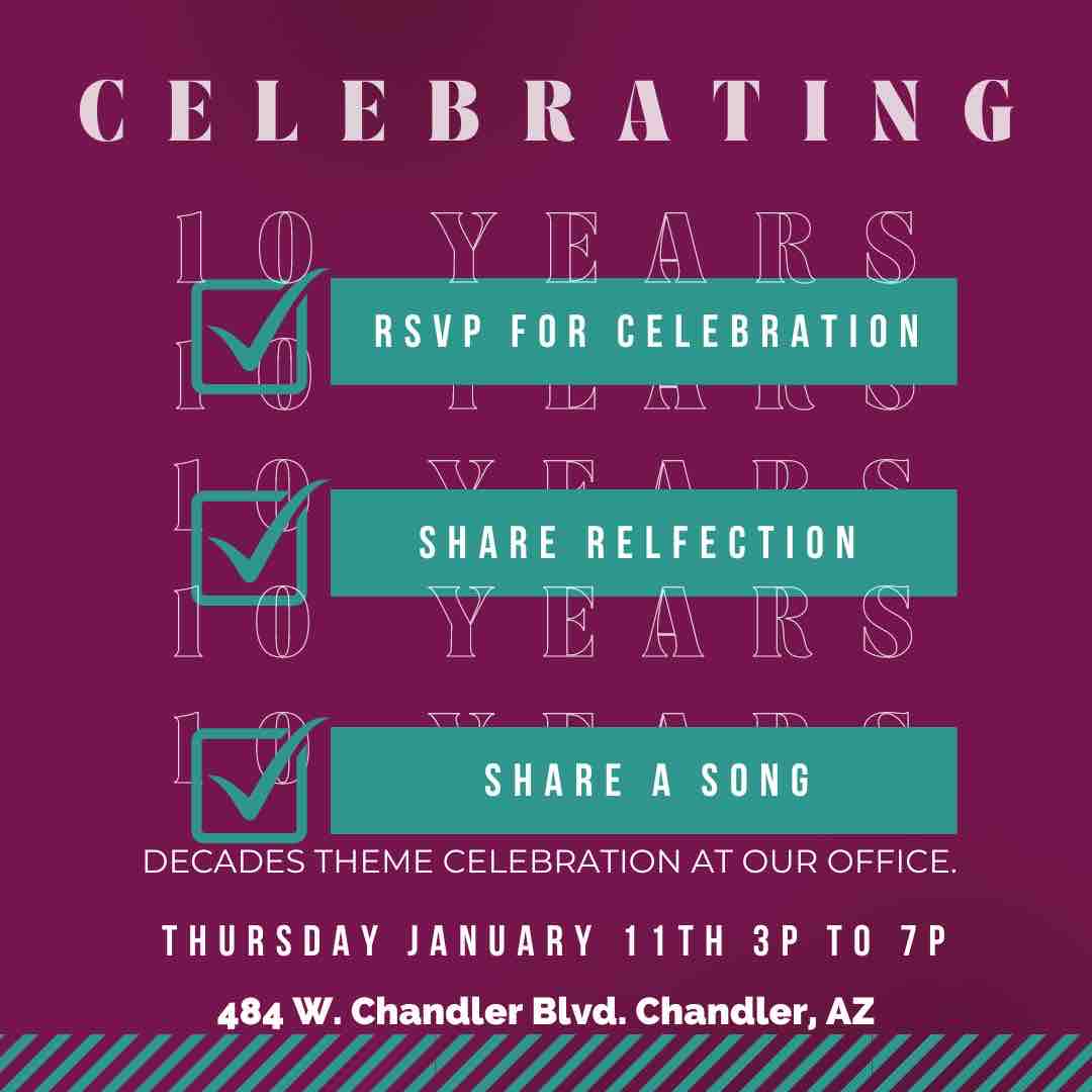 PinnaclePrevent's tweet image. Party like it’s your favorite decade - with us! Pinnacle prevention is turning 10! 🥳
Join us on Thursday, January 11th anytime between 3pm and 7pm for some laughter, food, activities, and reflections. Decades theme clothing welcome. 🕺🏿🪩