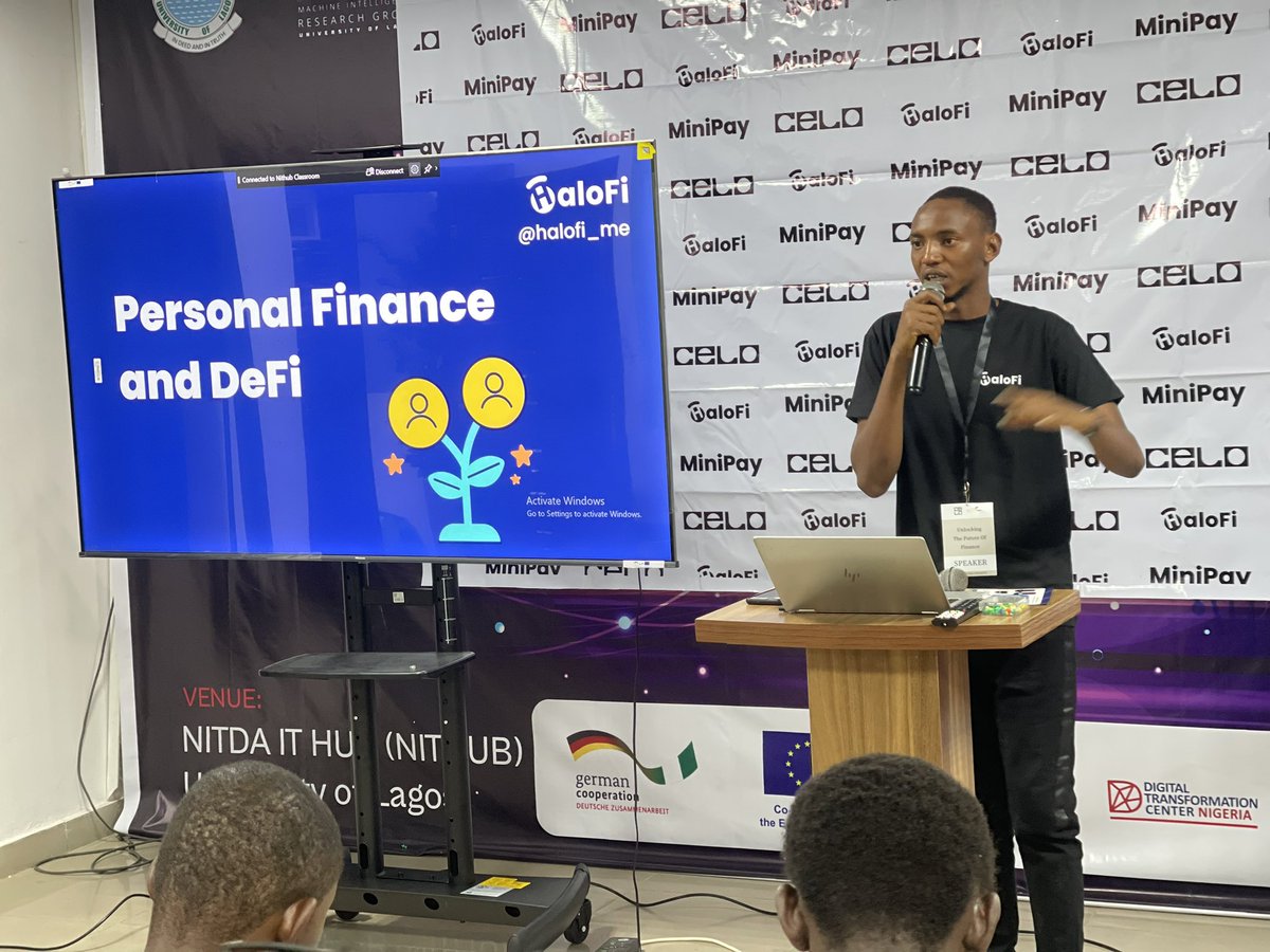 halofi_meNG's tweet photo. It's a great meet-up today for @halofi_me, @minipay, @CeloAfricaDao, and @CeloOrg. Taking the students of the University of Lagos through navigating the world of DeFi.
#UNILAG2023 https://t.co/a55meobLVA