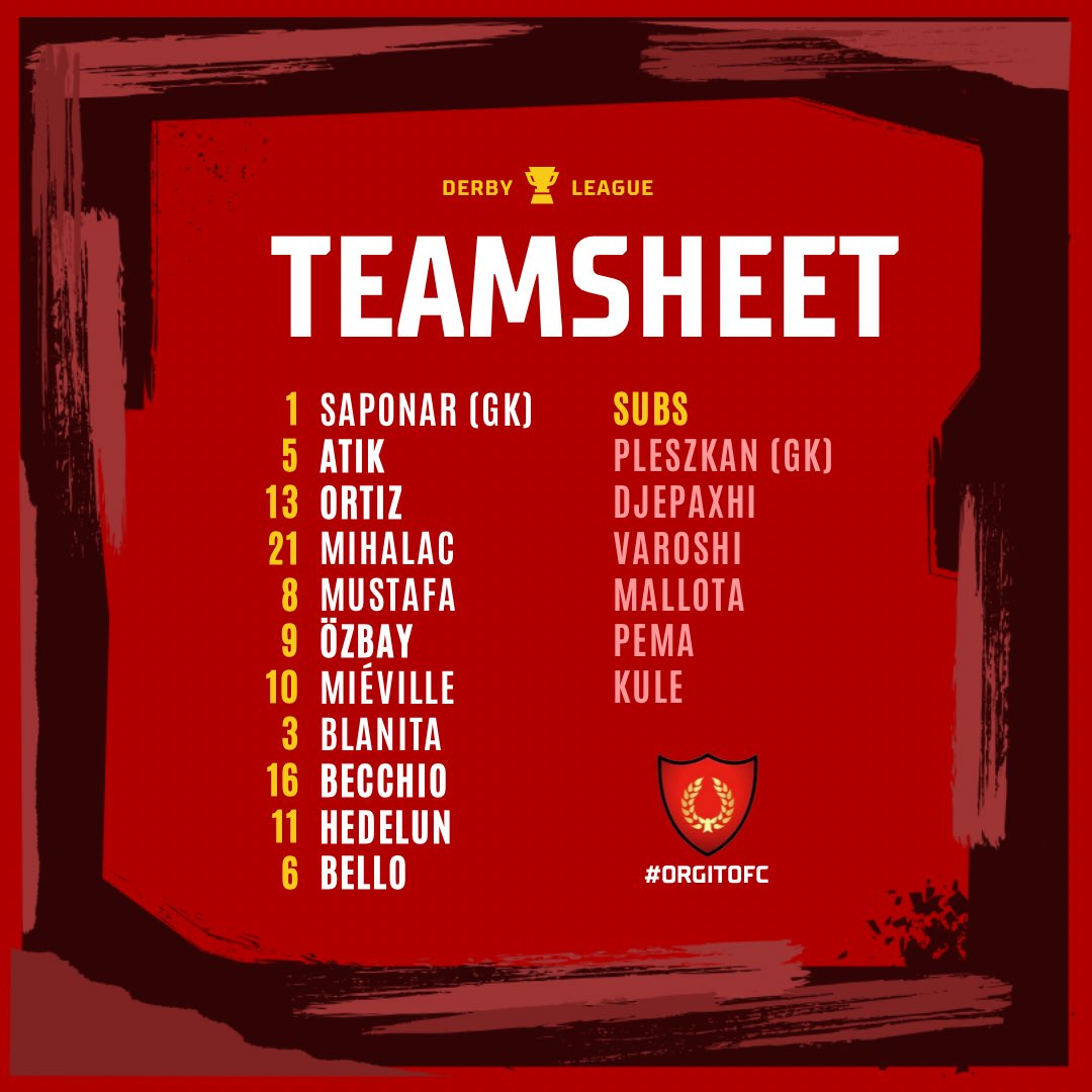 This is the Teamsheet for <a href="/derbyleague_te/">Derby League</a> of #OrgitoFC 🔴

#DerbyLeague