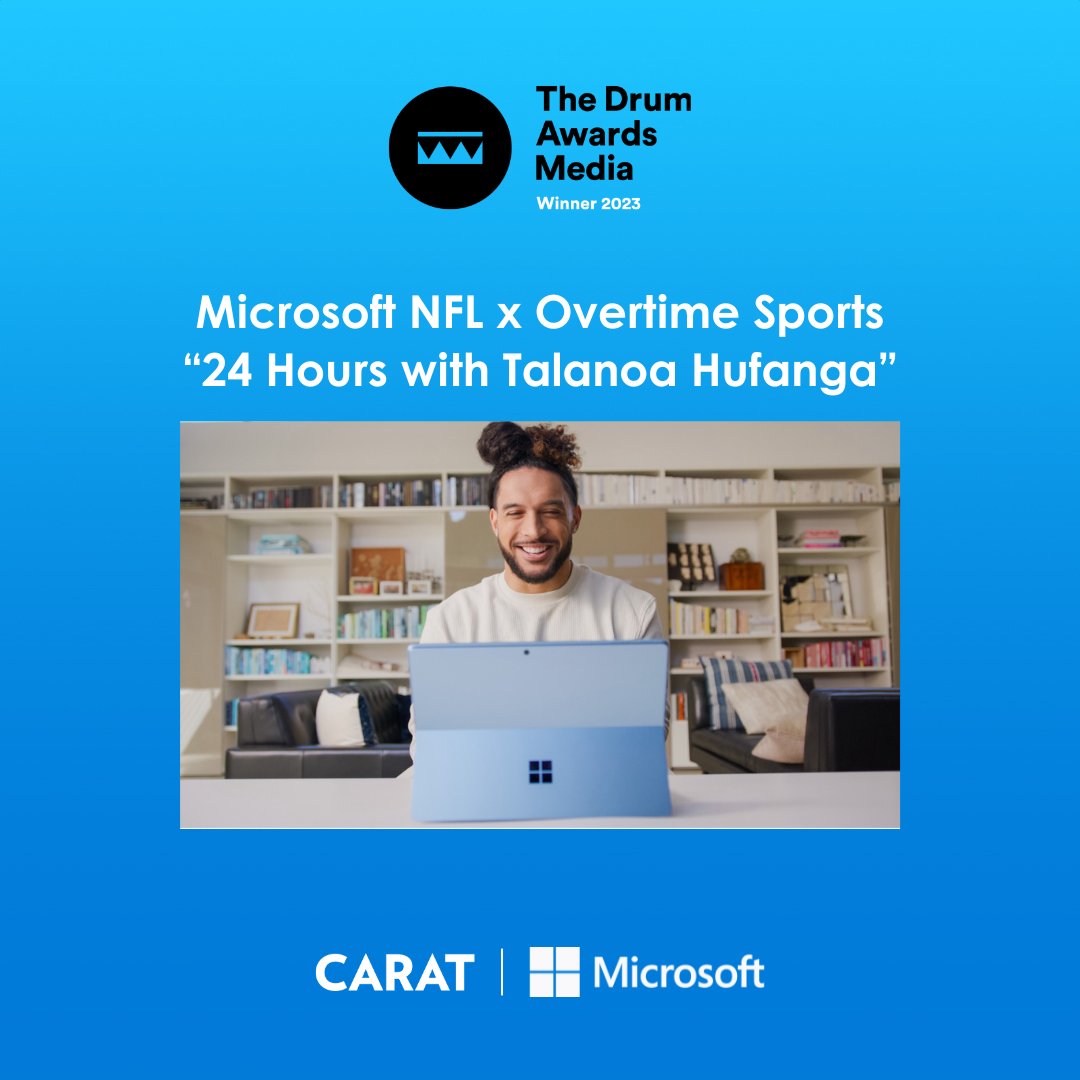 We’re on a roll! Congratulations to our talented Carat team, clients and partners at <a href="/Microsoft/">Microsoft</a>  and <a href="/overtime/">Overtime</a> on the  “24 Hours with Talanoa Hufanga” campaign taking home a win at the 2023 Drum Media Awards in the Content category! 🏆

#thedrumawards