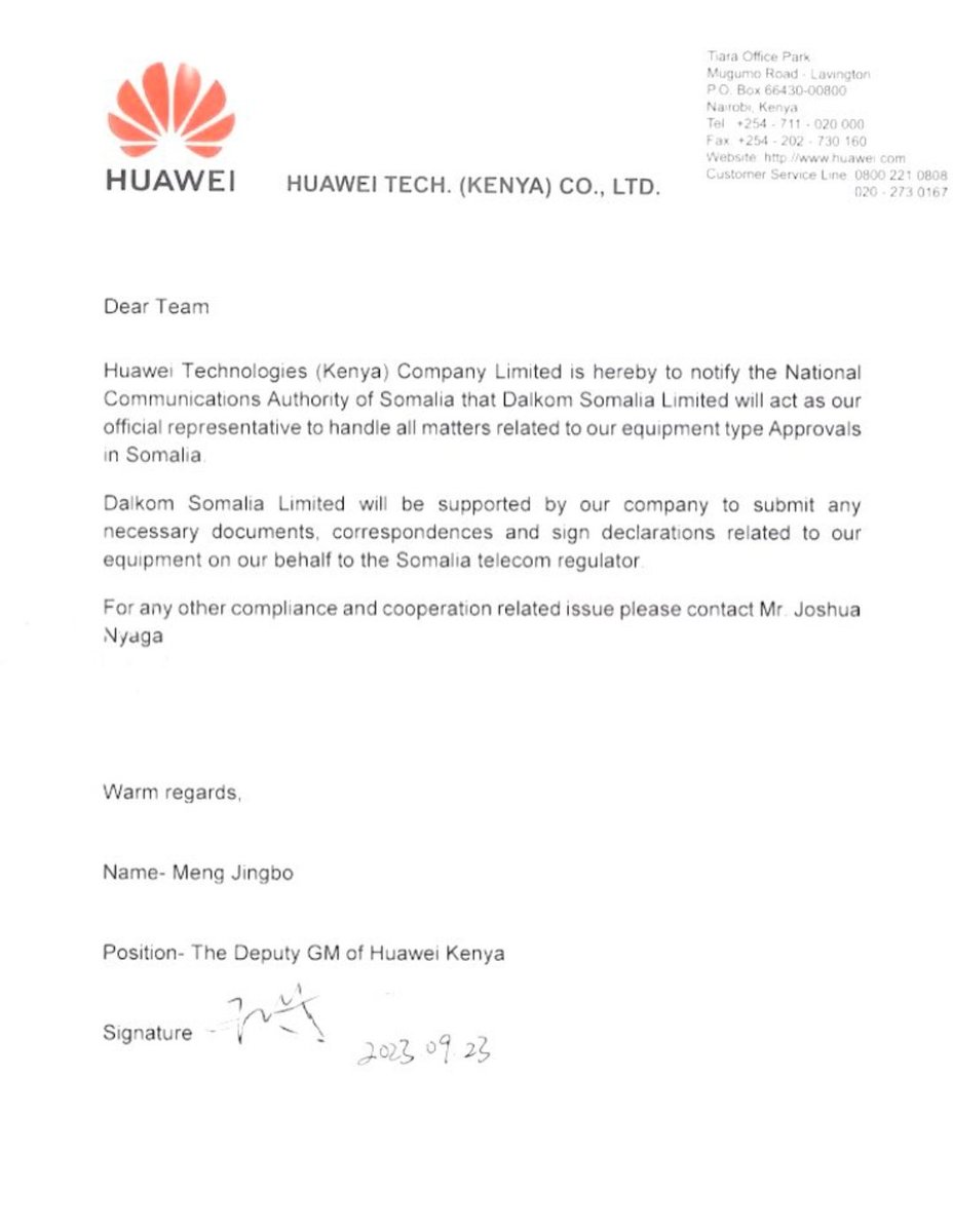 Deee_luul's tweet photo. Breaking: Mahad and Mustafa Sheikh of the National Telecommunications Authority are seeking to utilize terrorism laws to close down Hormuud and SomTel.
They aim to monopolize the telecom market with their recent acquisitions of NationLink and Dalkom, which will become the sole 5G supplier in Somalia. All telecom companies would be obligated to purchase Huawei's equipment from NationLink and Dalkom, coupled with additional fees.
