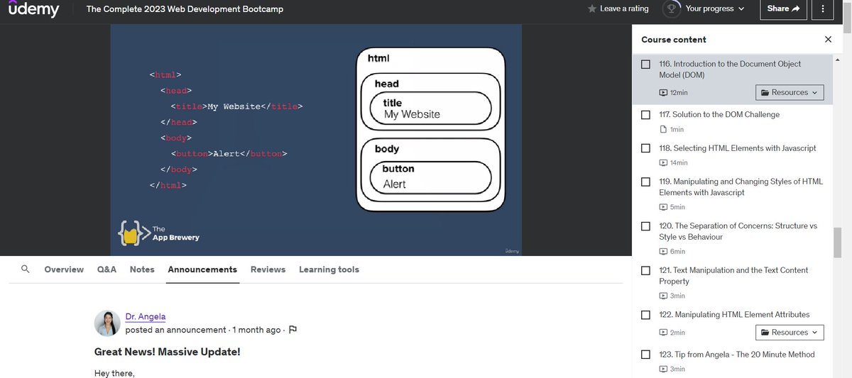 AWebwiz43143's tweet image. #100DaysOfCode #webdevelopment #challenge     
Day 5 :  JavaScript     
  
Adding JavaScript to websites
Started off with :
 DOM(The Document Object Model)
 DOM Challenge
 Selecting HTML elements with JavaScript
@yu_angela 

#CodingJourney 
#codinglife 
#webdeveloper